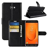 HualuBro Galaxy J7 Prime 2 Hülle, Premium PU Leder Leather Wallet HandyHülle Tasche Schutzhülle Flip Case Cover mit Karten Slot für Samsung Galaxy J7 Prime 2 2018 Smartphone (Schwarz)