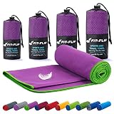 Fit-Flip Reisehandtuch Set  in Allen Größen / 18 Farben  Ultra leicht & kompakt  das perfekte Fitness Handtuch, Strandliegenhandtuch und Trekking Handtuch (70x140cm, Lila mit Grünen Rand)