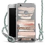 DeinDesign Carry Case kompatibel mit Huawei P8 Lite 2017 Hülle mit Band Handykette zum Umhängen hellgrün Streifen Girl Style Glitzer Look