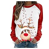 Pullover Damen Teenager Mädchen Weihnachtspulli Rudolph Rentier Elfe Weihnachtspullover Klassisch Rentier Muster Langarm Christmas Sweatshirt Xmas Pulli S