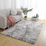 CoutureBridal Gradient Grau Teppich Lammfell Bequemer Kunstfell Shaggy Flauschig Teppich 140x200cm Lange Haare Fell Optik,Anti-Rutsch Teppich für Wohnzimmer Wolle Bettvorleger Sofa M