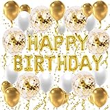 Premium Geburtstagsdeko, Happy Birthday Girlande, Geburtstagsgirlande, in Gold, Happy Birthday Ballon, Birthday Deko, Folienballons für Geburtstag