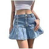 Teenager MäDchen Jeansrock Falten Jeans-Rock Gothic Kleidung Damen Mini Jeans Minirock Y2k Kurz Denim Skirt Stretch Sommerrock Bleistiftrock Sexy Pencil Skirt Gothic Kleid Mit Knö