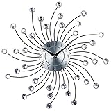 Silber Wanduhr mit Glitzer, Küchenuhr gro?, Moderne Designer Quartz Wanduhr, Analoguhr Wand (Silber-rotierende Strahlung)