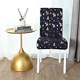 ZXCZXC Stuhlbezug Stretchstuhlabdeckungen Speisen Weihnachtsstuhlabdeckung mit Rückenbezügen for Stühle Küche Wohnzimmer Hochzeitsdekoration Heimat (Color : Navy-Deer, Specification : 1piece)