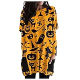 Damen Halloween Lockerer Lang T-Shirts Top Laterne Geister Kürbis Bedrucktes Langarm Freizeitoberteile Frauen Herbst Halloween Festival Langärmlige Nähen Farbe Casual Top Modischer Sw