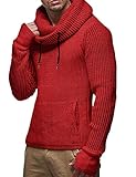 JINIDU Herren Strickpullover Rollkragen Schlank Langarm Gerippter Pullover Sweatshirt, Weinrot, XXL