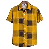 T-Shirt Herren Modern Urban Mode Strickjacke Loose-Fit Herren Kurzarm Sommer Basic Kariert Druck Herren Shirt Täglich Licht Casual Urlaub Herren S