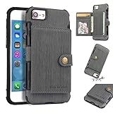 Shangya Telefon-Kasten for iPhone 8/7 Brushed Beschaffenheit Stoß- PU + TPU Telefon-Abdeckung, mit Karten-Slots & Wallet & Bilderrahmen (Color : Grey)