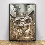 ZHJJD Steampunk Katze Leinwand Bild Steampunk Poster Und Kunstdrucke Schwarzweiß Wand Bilder Bilder Für Wohnzimmer Home Apartment Deko 60x80cm Kein R