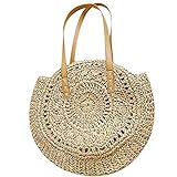 Strandtasche, Mode Strohtasche Schultertasche Strand Urlaub Windtasche Große Kapazität Geeignet für Strand, Party (Beige), khaki, M