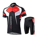 Lixada Herren Radtrikot Set Fahrrad Kurzarm Set Schnelltrocknend Atmungsaktives Shirt + 3D Cushion Shorts Gepolsterte H