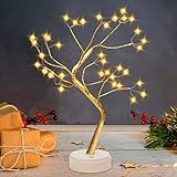 Belle Vous Goldene Tischleuchte Baum Birken Deko Baum Beleuchtet - 45cm Mini Lichterbaum Birke Zweige Deko Batteriebetrieben mit 36 LED Lichter für Hochzeit, Weihnachtsdeko, Tischdeko, Stehlampe B