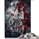 Puzzle 1000 Teile Totenkopf Mädchen Rote Rose Papier Puzzle Junge Herausforderung Feiertagsdekoration 26x38