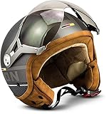 Soxon® SP-325 Plus „Titanium“ · Jet-Helm · Motorrad-Helm Roller-Helm Scooter-Helm Moped Mofa-Helm Chopper Retro Vespa Vintage Pilot Biker Helmet · ECE 22.05 Visier Schnellverschluss Tasche L (59-60cm)