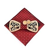 Tie Freizeit Herren aushöhlen The Stars Square Manschettenknöpfe Krawatte Anzüge Polyester Seidenblume Holz Bögen Mit Geschenkbox (Farbe : Rot)