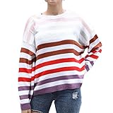 Lose Frauen Rundhals Streifen Pullover Langarm Pullover Strickpullover Strickpullover S