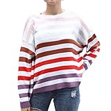 Lose Frauen Rundhals Streifen Pullover Langarm Pullover Strickpullover Strickpullover S