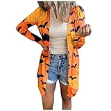 MOKBAY Halloween Print Langarm Long Tops Fashion Damen Casual Loose Button Halloween Dekoration Tops Cardigan Damen Mädchen Sprechender Kürbis Halloween Kostüm Halloween Kleid Schwarz Kostü