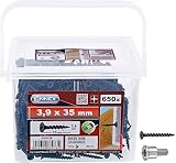 Connex Schnellbauschrauben 3,9 x 35 mm - 650 Stück - Mit Grobgewinde - Trompetenkopf - PH Phillips-Antrieb - Schwarz phosphatiert - Inkl. Tiefenstopp / Trockenbauschrauben / Schrauben-Eimer / B30126