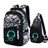 Asge Oxford-gewebe Schulrucksack für Jungen Schulrucksack Druck Rucksack Jugendlichen Schultasche Outdoor Reflektierender Daypack