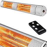 Monzana Infrarot Heizstrahler MZH3000 Goldröhre 3000W 3 Heizstufen Fernbedienung 90° Neigungswinkel Outdoor Wärmestrahler Terrassenheizer Terrassenstrahler Silb
