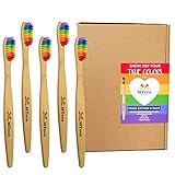 Bambus Zahnbürsten Weiche Regenbogenborsten 5er Pack, Holz Bambuszahnbürste MyEcoBrush, 100% Vegan, BPA Frei, Nachhaltig, Biologisch Abbaubar, Öko Bamboo für Weiße Zähne, Umweltfreundliche Verpackung