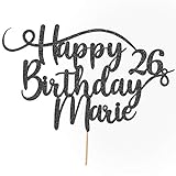 Cakeshop Personalisierte Happy Birthday Glitzer Kuchen Deko Angepasste Farbe jeder Name & jedes Alter Kuchen Dekoration für Geburtstag Party (Schwarz)