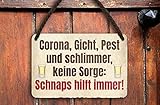 schilderkreis24 – Blechschild Lustiger Spruch Deko Küche Bar Theke Biergarten Stammtisch Kneipe Humor witzige Geschenkidee Geburtstag Weihnachten 18x12 cm (B - Corona Schnaps)