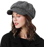 Superora Damen Schirmmütze Barett Winter Mütze Newsboy mit Schirm Cap Bakerboy, Dunkelgrau, Einheitsgröß