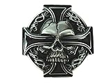 Skull Totenkopf schwarzes Eisernes Kreuz Gürtelschnalle Buckle, Schwarz, Grau, 8x8