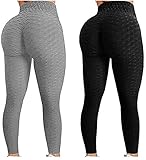 YILEEGOO TIK Tok Leggings Butt Lift Leggings Frauen Yoga Hose Hohe Taille Butt Lifting Bubble Hip Lift Workout Pants 2 Stück Gr. XXL, 2 Stück (schwarz + grau)