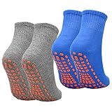 NATUCE 2Paar Anti-Rutsch-Socken Yoga Socken Rutschsocken Stopppersocken ABS Socken für Erwachsene Männer Herren Antirutsch Sportsocken Baumwolle für Sport Yoga Pilates Gymnastik Trampolin Blau/G