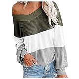 Hirolan Pullover Sweater Gestreift Strickpullover Casual Sweatshirt Pulli Elegant Jumper Oberteile Damen Lose Asymmetrisch Jumper Sweatshirt Pullover Bluse Oversize Top