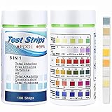 Ph Teststreifen, Teststreifen Pool Tragbar 6 in 1 Pooltester 100 Stück, Hohe Genauigkeit Wassertester Pool Teststreifen Schnelltest für Gesamtchlor PH Gesamtalkalität Cyanursäure Freies Chlor/ Brom…