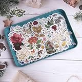 RisyPisy 240 Stück Retro Blumenaufkleber-Set, Gold Schwarz Bunte Natural Collection Sticker, Special Shape Deco Aufkleber für Heimwerker, Planer, Aufzählungszeichen, Notizbuch, Laptop, Handy,