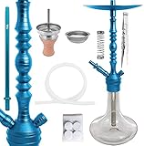 Shisha King® SKS Magnoon Shisha Set Hookah 56 cm Alu + Zubehör | EIN Anschluss Wasserpfeife Schlauch Mundstück Kopf Sieb Aufsatz Feder 18 8 Schliff (Magnoon 620, SkyBlue)