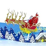 Rentierschlitten - Handgemachte 3D Pop Up Weihnachten Karte mit Umschlag, Recyclingpapier, Lasergravur, Weihnachtskarten für Kinder, Frau, Mutter oder Oma,Einzigartiges Design für W