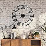 Moderne römische Ziffern große Wanduhren Nicht tickende Runde Metall stille Wanduhr für Wohnzimmer, Küche, Schlafzimmer, Garten Vintage Wanduhren Dekor-Schwarz 40