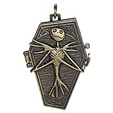 JewelryWe Herren Taschenuhr Vintage Retro Schädel Skull Skelett Fright Burton's Nightmare Before Christmas Quarz Analog Uhr mit Kette Halskette B