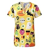 CHUXI 2021 Halloween-Kürbisgesicht bedruckt, Damen-Tunika, kurzärmelig, Halloween-Shirt, Gesundheitswesen, Stillen, Bluse, #12Gelb, S