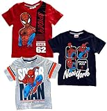 3X Spiderman DREI T-Shirt Set Dunkelblau, Rot und Grau Tshirt für Jungen + Mädchen Bekleidungsset Gr. 104 110 116 128 140 (110)