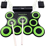 Elektronisches Schlagzeug, Drum Set, BONROB Roll Up Schlagzeug Midi Drum Kit mit Kopfhörer und eingebaute Lautsprecher Drum Pedals und Sticks, bis zu 10St. Weihnachtsgeschenk fü