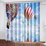 DRFQSK Gardinen Wohnzimmer Schlafzimmer 3D Cartoon Haus Heißluftballon Muster Blickdichter Vorhang Verdunkelungsvorhänge 230 X 117 cm（H X B） Ösenvorhang 2Er Set Fensterdekoration Vorhänge Blick