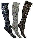 (3 Paar) Damen-Socken, elastisch, mit Blumendruck aus superweicher Mikrofaser, sehr deckend, 100% Made in Italy