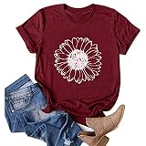 Ronony T-Shirt Damen mit Aufdruck Sommer Kurzarm Pusteblume Drucken Löwenzahn Pullover Herbst Rundhalsausschnitt Bluse T-Shirt Tops Oberteile Harajuku T-Shirt Street One Damen Shirt Oversize Top