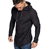 Herren Langarm-Kapuzenpullover Casual Einfarbig Pullover Athletic Hoodies Sweatshirts M-3XL, Schwarz , M