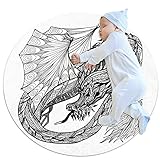 Babyteppich Skizzen-Drache Kinderteppich Rund Spielmatte rutschfeste Rund Teppich Krabbeldecke Für Kinderzimmer Spielzimmer 70x70