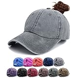 Baseball Cap Für Pferdeschwanz - Washed Vintage Baseballkappe， Unisex Einstellbar Ponytail Baseballmütze UV Sonnenhut Coole Mütze Hip-Hop Cap Sport Mütze (Grau)