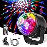 Discokugel LED Party Lampe, Gritin Discolicht Kinder Musikgesteuert Disco Lichteffekte mit 15 Farben RGBP, 360° Drehbare Party Lampe, 4M USB Kabel und Fernbedienung für Party, Weihnachten,